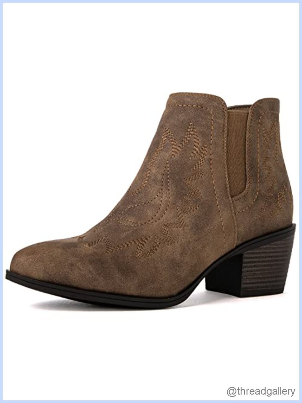 Faux Leather Western Cowgirl Ankle Booties Pull On 2-Inch Heel